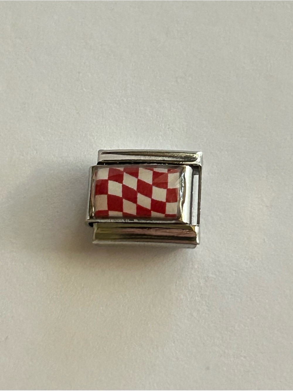 Checkered Flag Italian Charm Bracelet Link Red Stainless Steel 9mm
